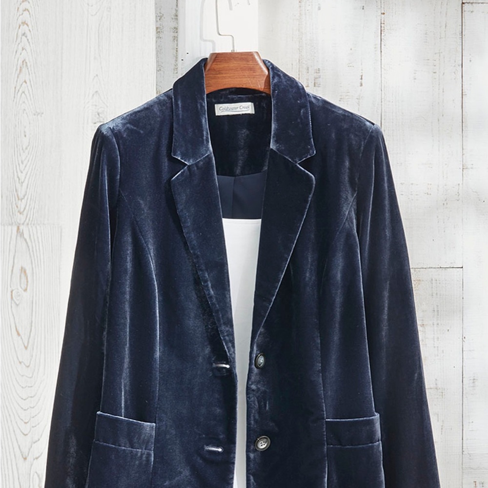 Navy Blue COLDWATER CREEK VELVET Blaxer SZ14 NWOT